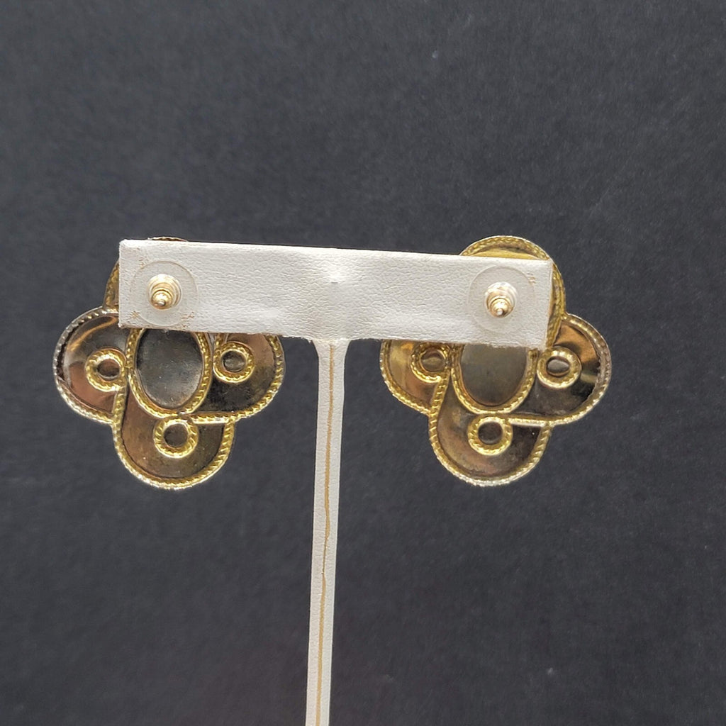 Vintage Pierced Earrings Black Cream Enamel Large Statement 1.5"