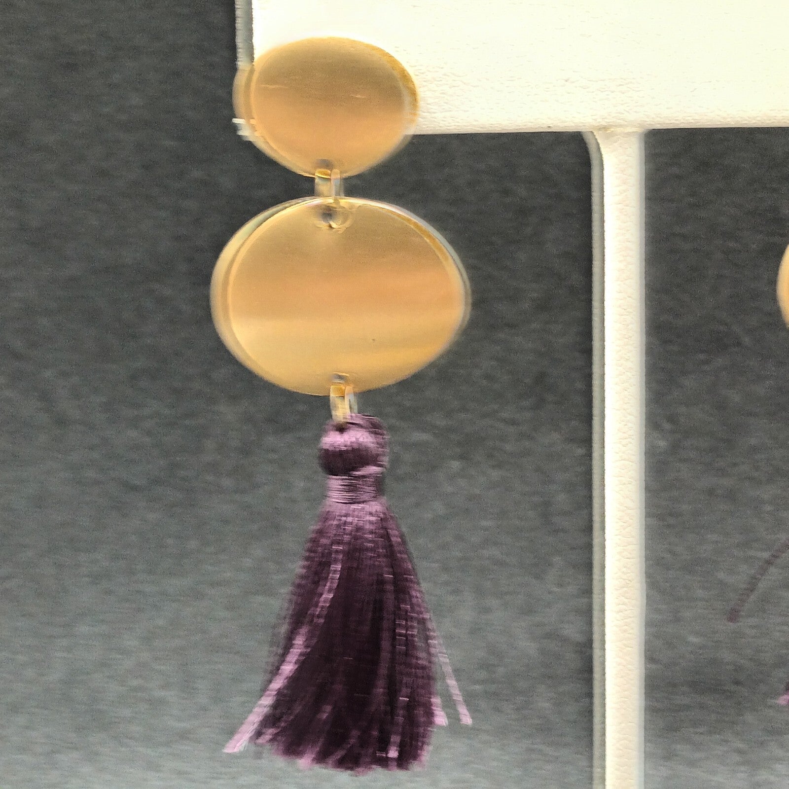 Pierced Earrings Gold tone Purple Tassel Statement Dangle 2 5/8"