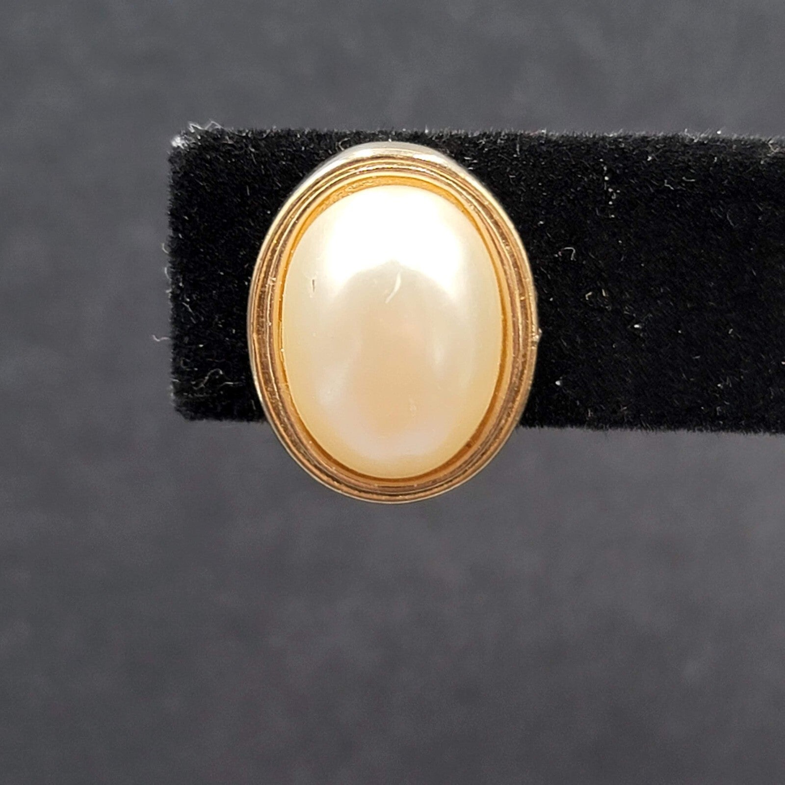 Vintage Avon Clip on Earrings Gold tone Oval White Cabochon Studs 5/8"