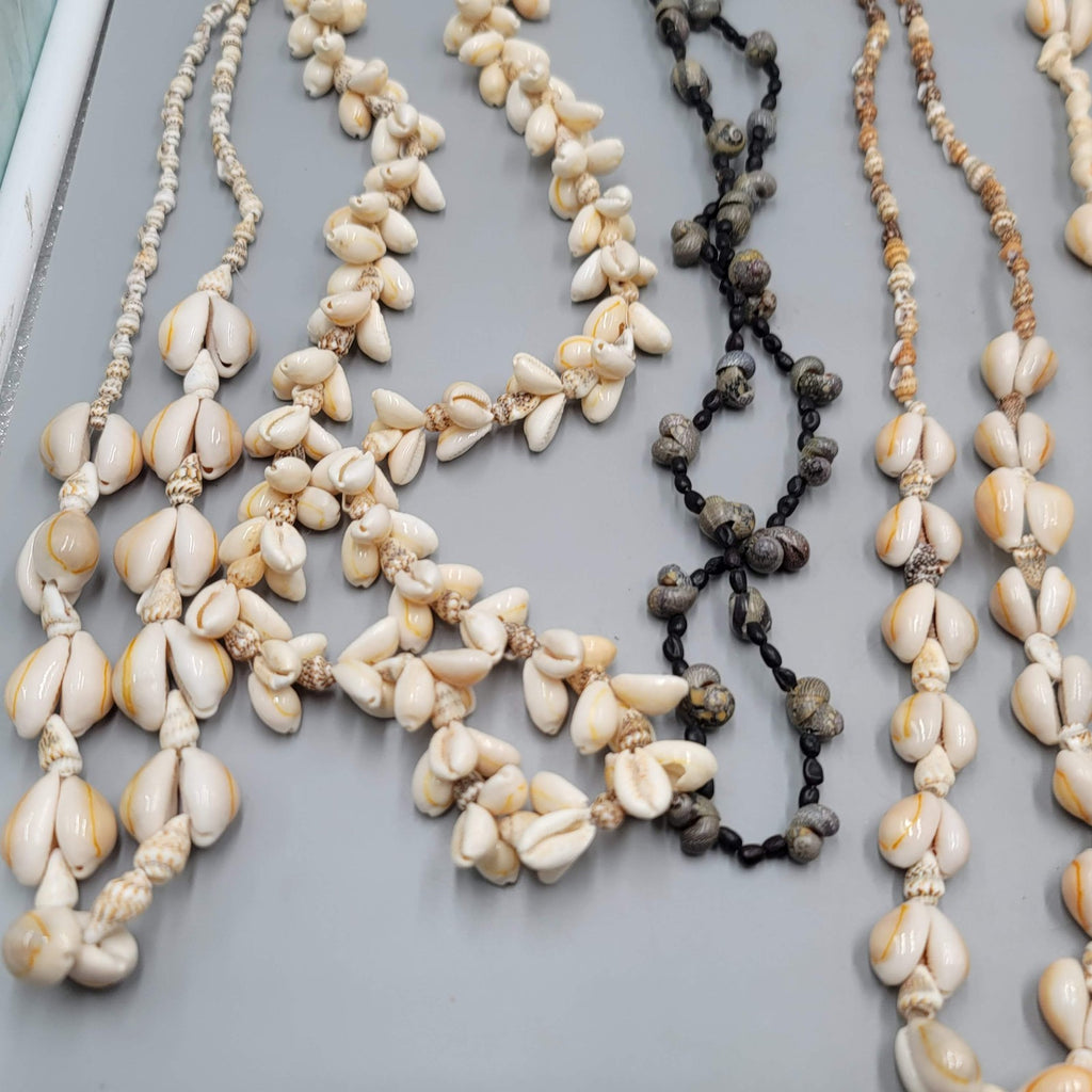 Vintage Lot Hawaiian Shell Bead Lei Necklaces Cluster White Cream Mixed Lot of 9