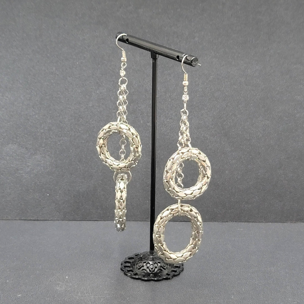 Pierced Earrings Silver tone Statement Dangle Chains 3.25"