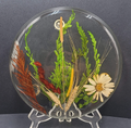 Vintage MCM Lucite Resin Dried Flower Round Footed Trivet 8 in
