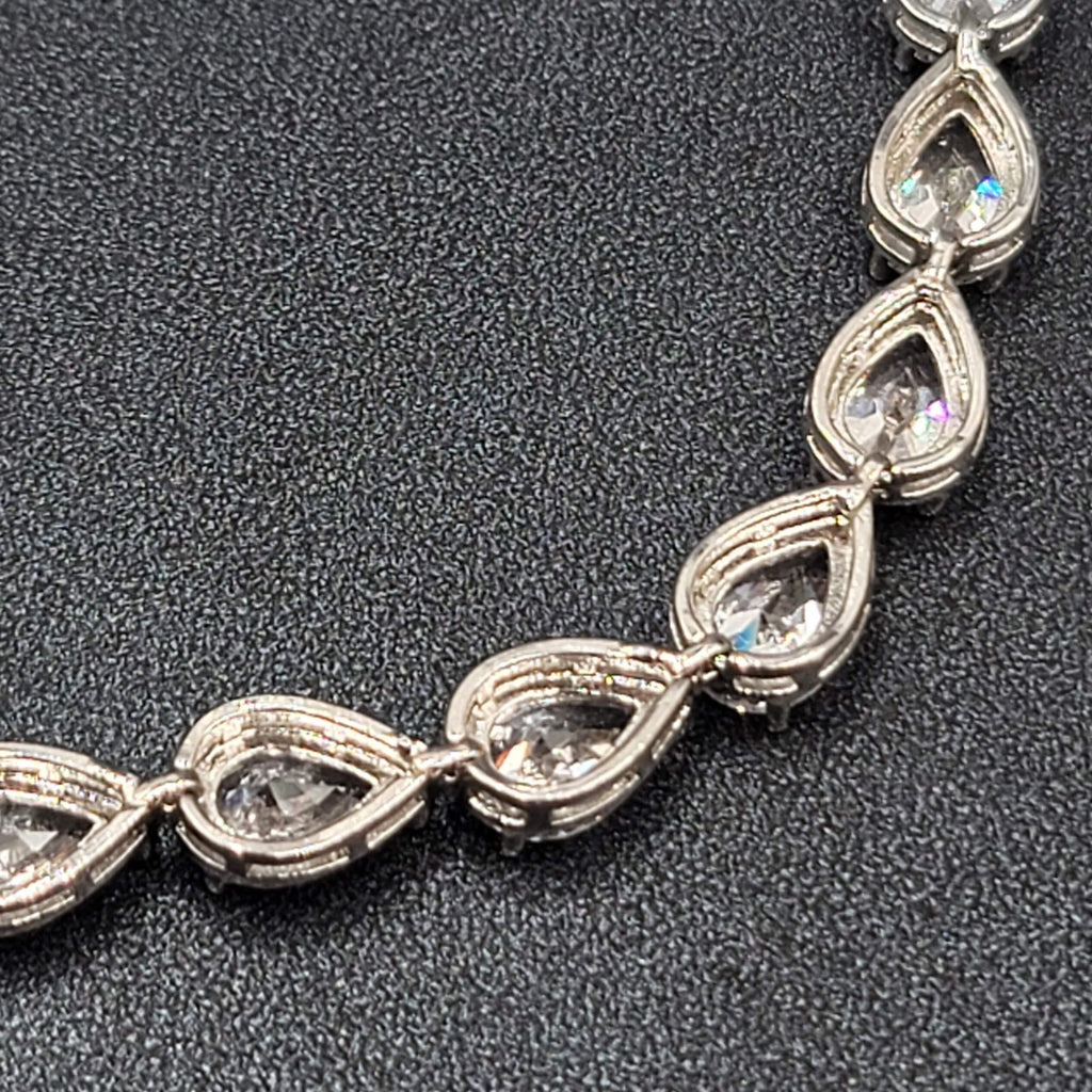 Silver Plated Pear Cut Cubic Zircon Bridal Tennis Bracelet Wedding Jewelry 6.75"