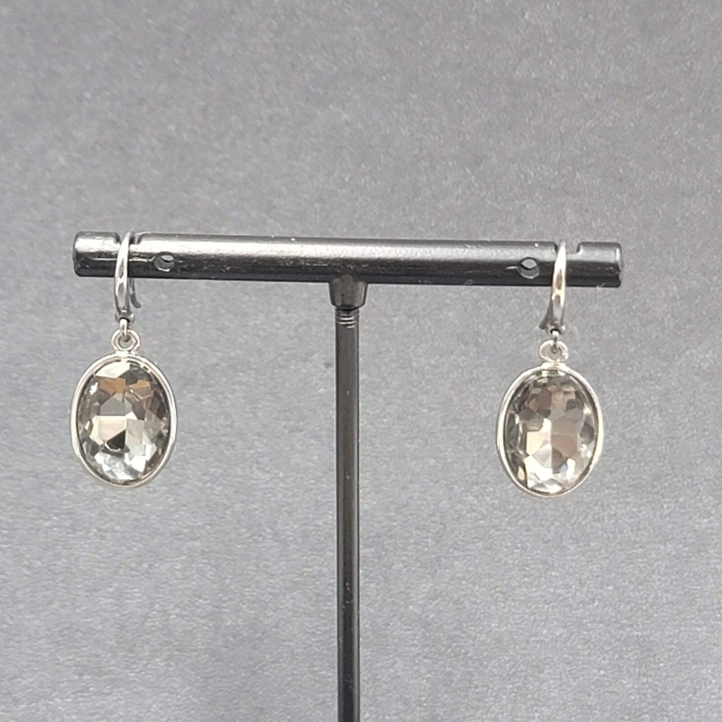 Alfani Pierced Earrings Black Metal Faceted Glass Dangle 5/8"