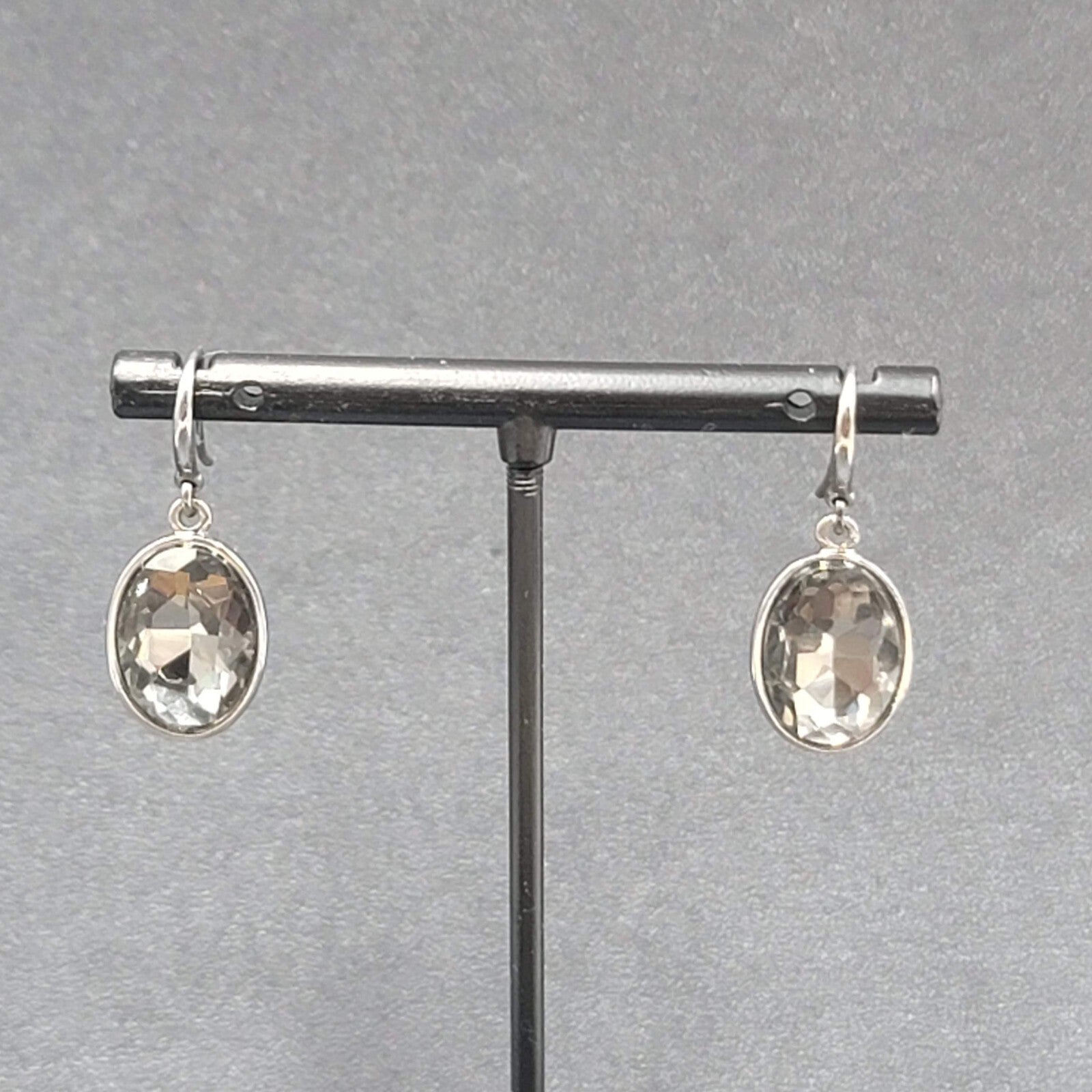 Alfani Pierced Earrings Black Metal Faceted Glass Dangle 5/8"