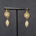 Pierced Earrings Brushed Gold Plated White Bead Dangle 1.5"