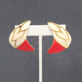Vintage Pierced Earrings Large Red White Enamel Statement Gold tone 1.75"