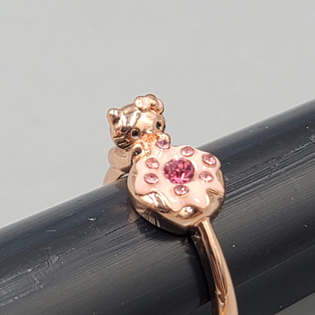 Hello Kitty Bakery Fragrant Jewels Ring Sz 9 Rose Gold tone Enamel Crystal Donut