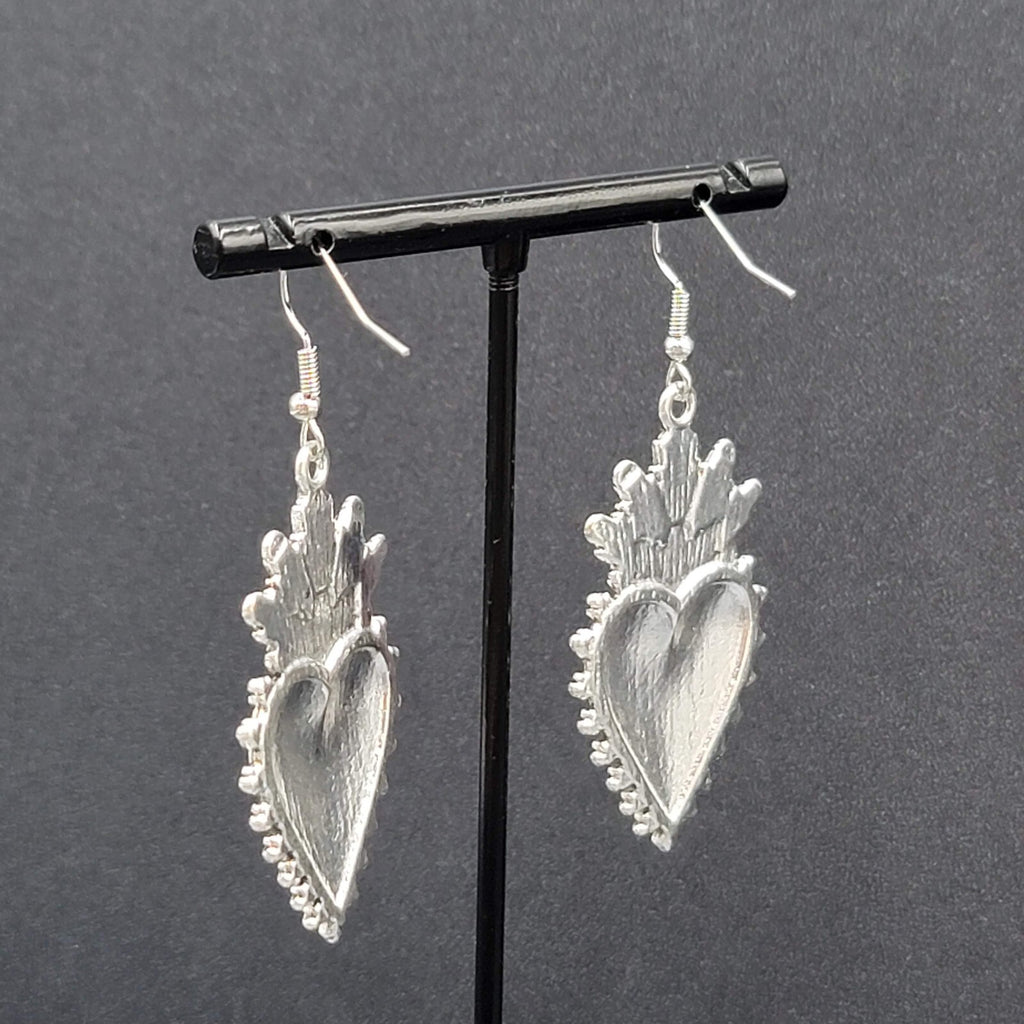 New Crown Heart Pierced Earrings Silver tone Red Goth Rock Dangle 1.75"