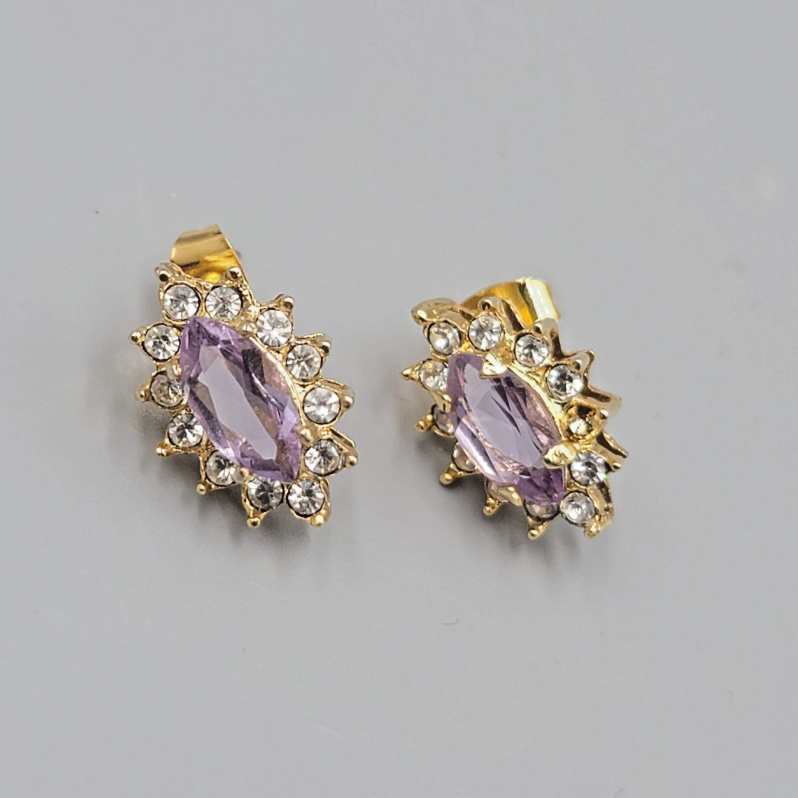 Purple Marquis Stone Studs Pierced Earrings 5/8 in