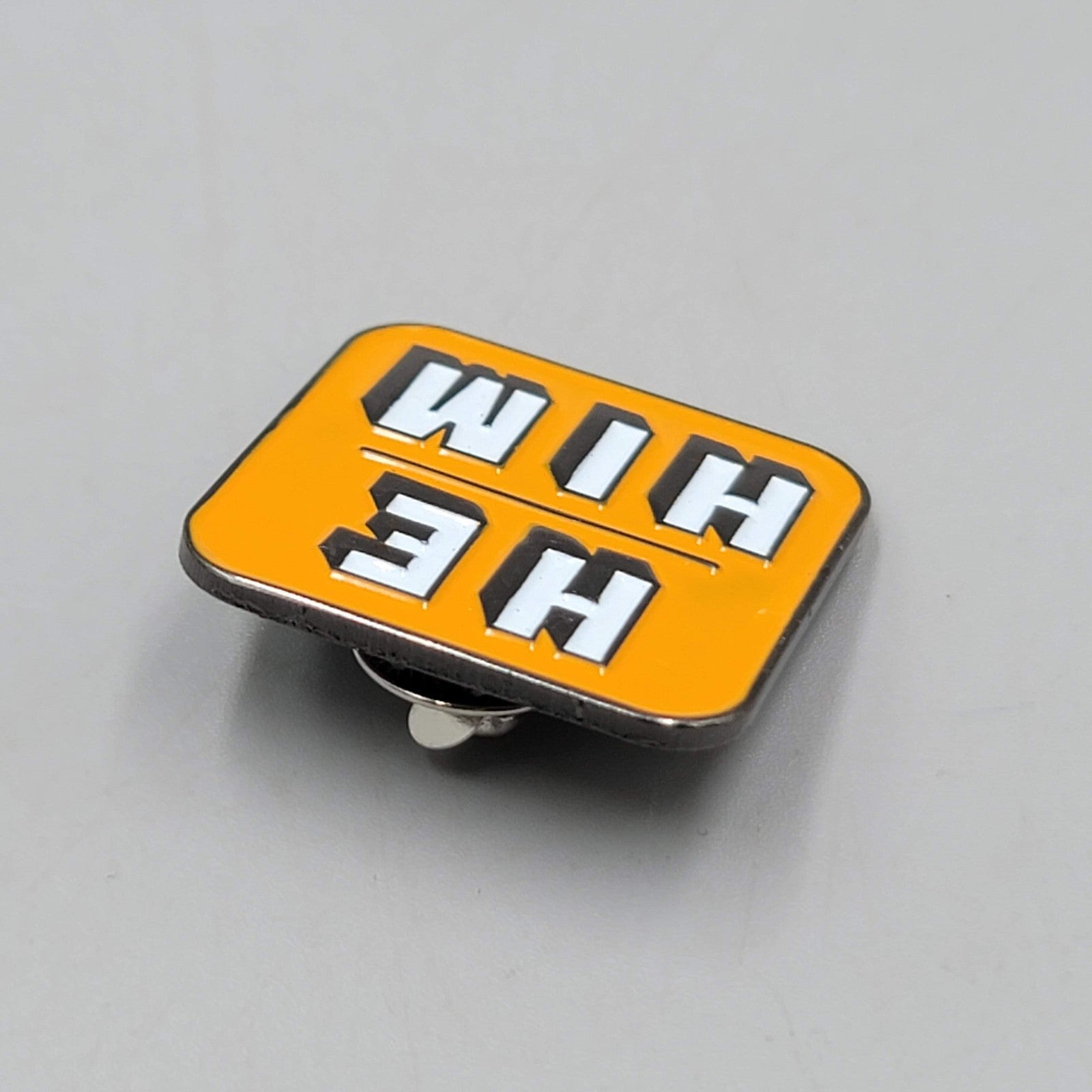 He Him Enamel Lapel Hat Pin Orange White Square Pronouns  1"