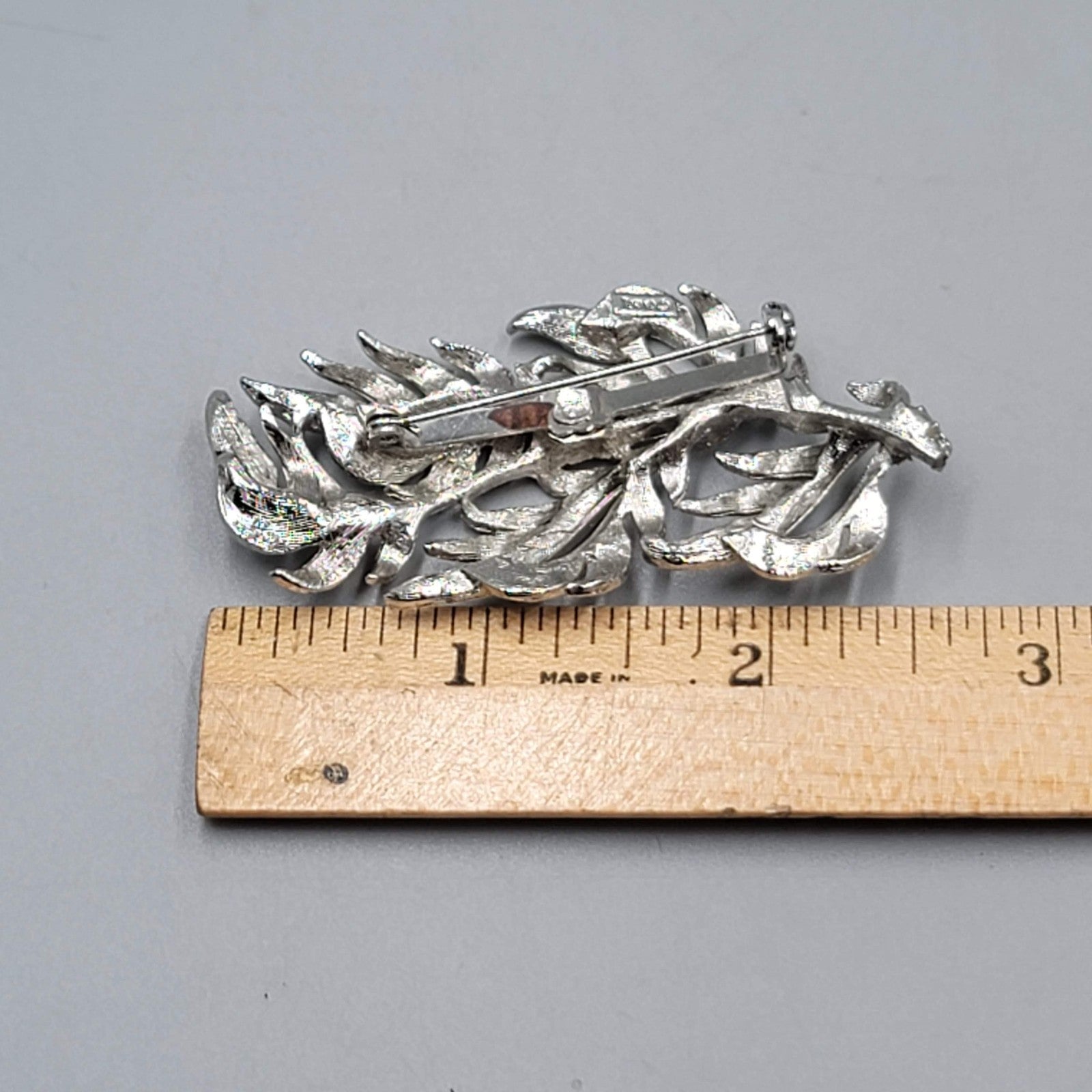 Vintage Signed Torino Silver Tone Metal Openwork Leaf Brooch Estate Jewelry 2.5"