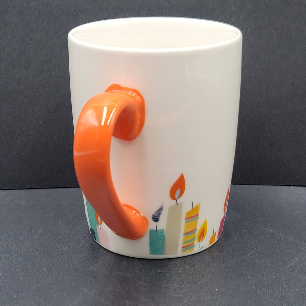 Starbucks Birthday Candles 10 oz Coffee Mug Cup 2020 White Orange Handle
