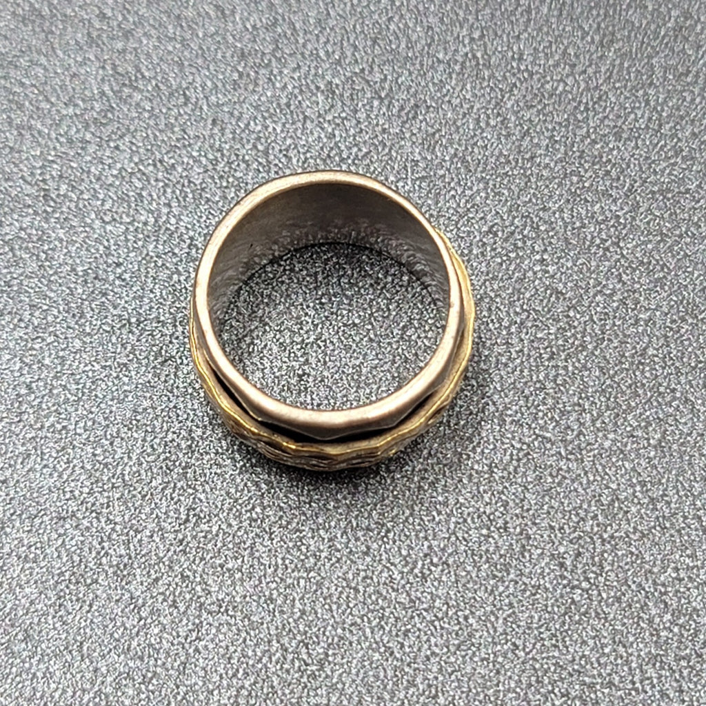 Two Tone Spinner Ring Size 7 Wide Band Silver tone and Brass
