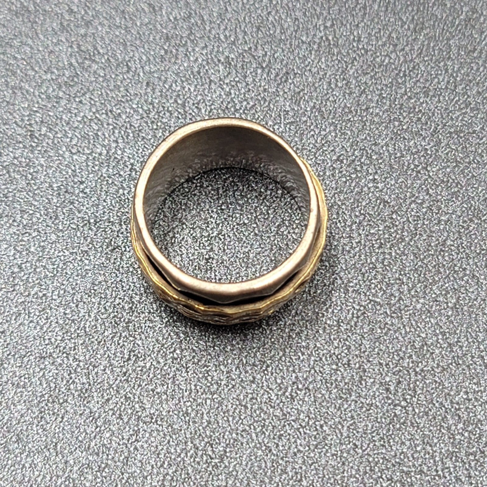 Two Tone Spinner Ring Size 7 Wide Band Silver tone and Brass