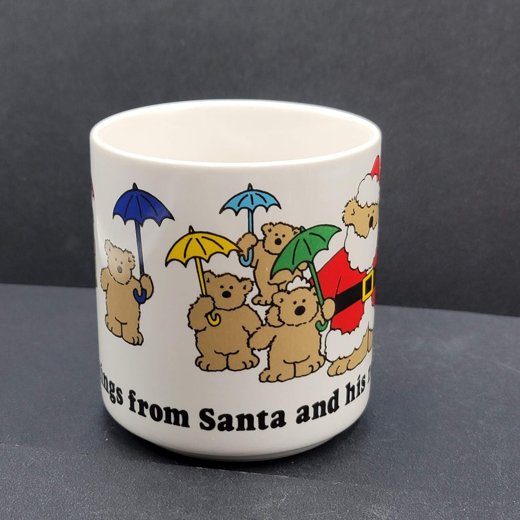 Vtg Holiday Greetings Santa and His Rain Bears Christmas Coffee Mug Russ Bears