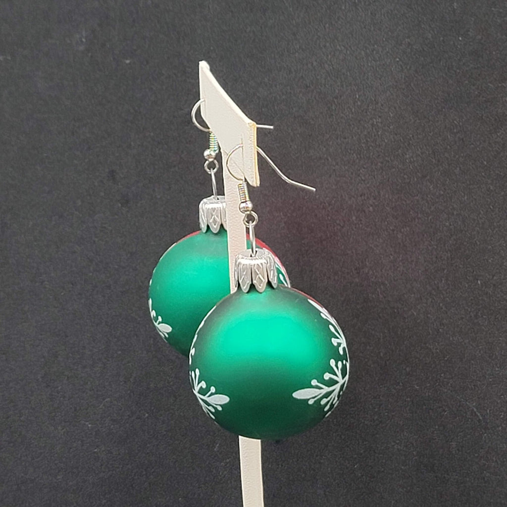 Christmas Pierced Earrings Red Green Glass Ornaments Fun Festive Large 1.25" FS