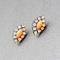 Pierced Earrings Black Metal Rhinestone Diamond Shape Studs 3/4"