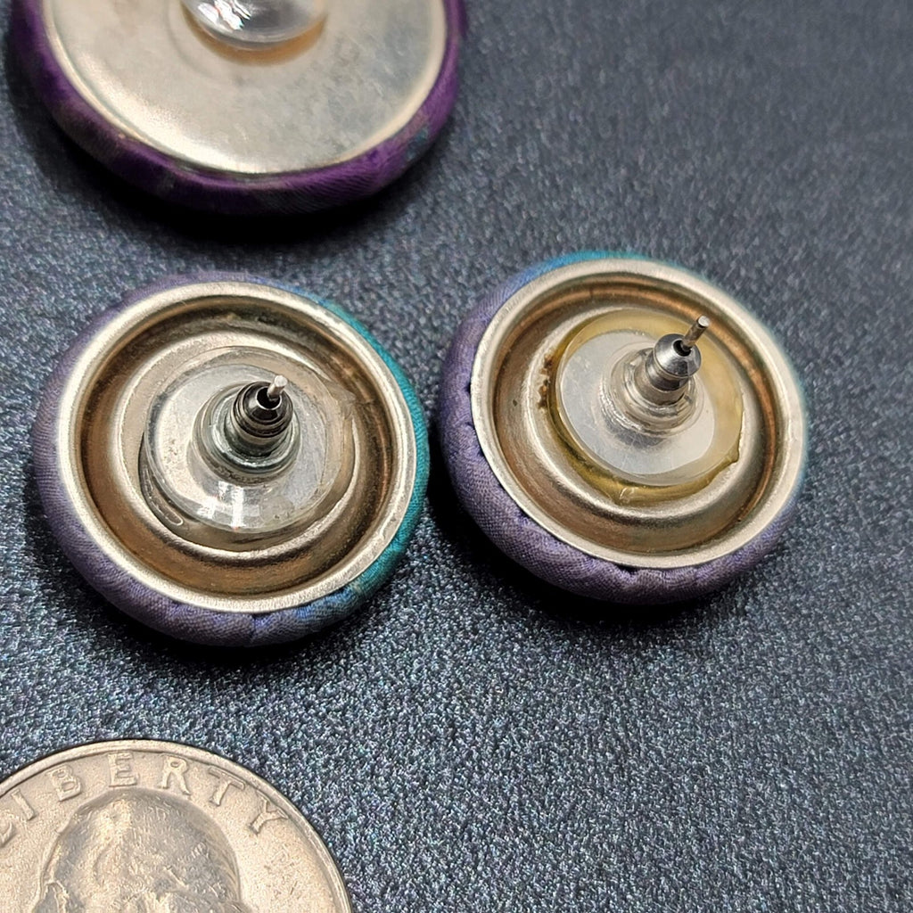 Lot of 3 Vintage Pierced Earrings Blue Purple Silk Wrapped Drop