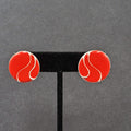 Vintage Pierced Earrings Heavy Enamel Red White Disc Studs 7/8"