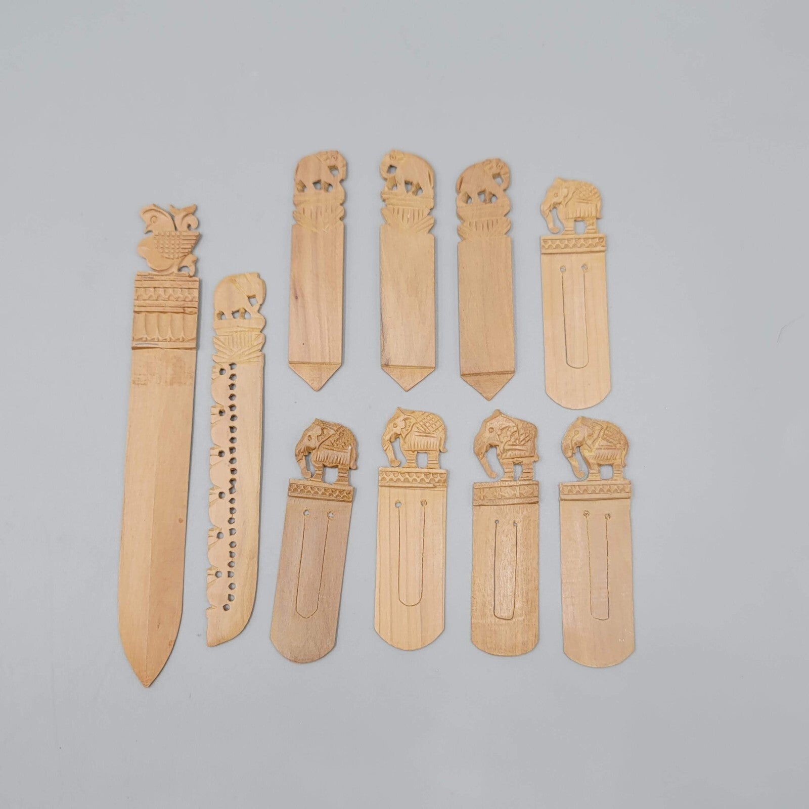Vintage Lot of Hand Carved Elephant Wood Bookmarks Nice Detail