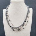 Triple Strand Black Chain Gray Bead Necklace 16"