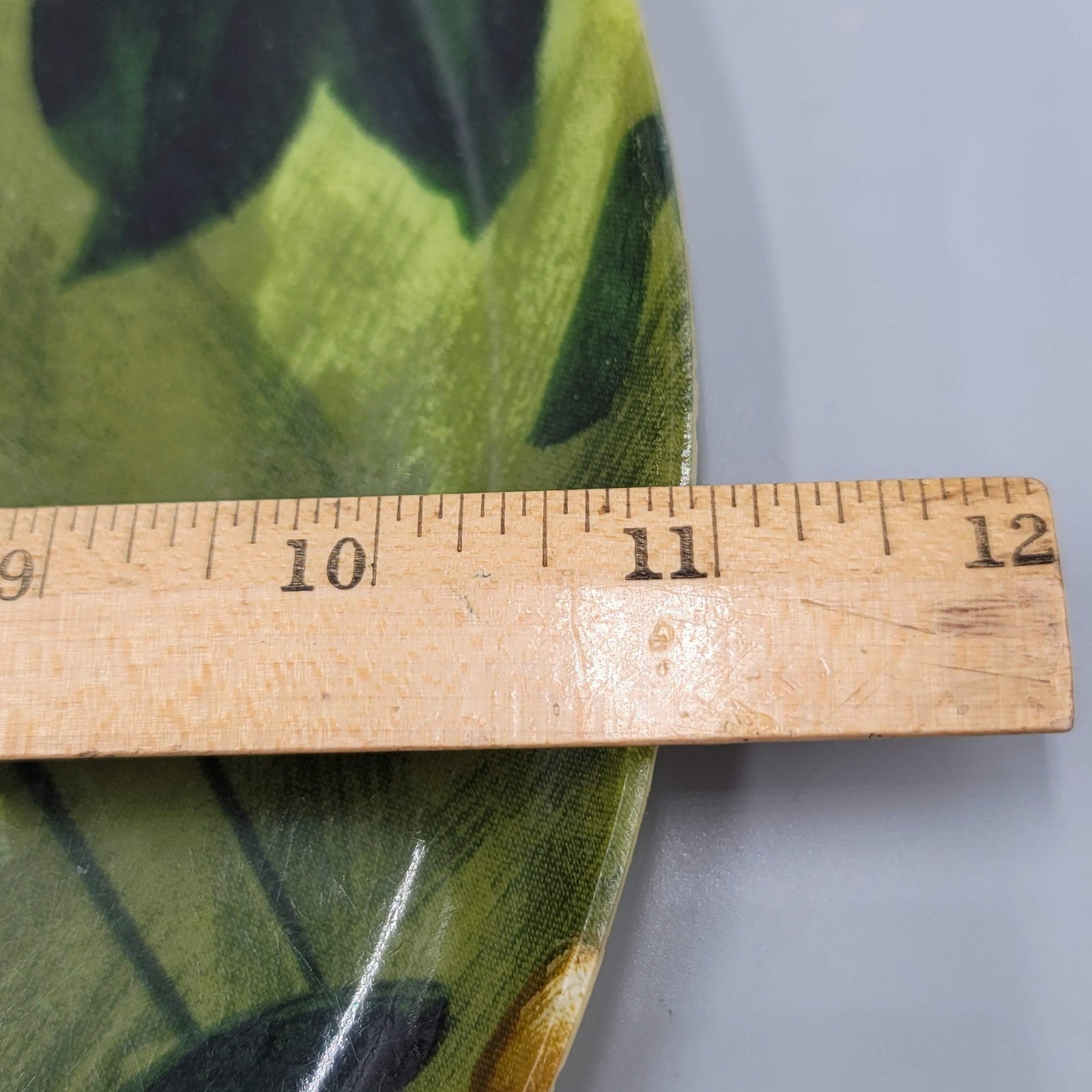 Vintage MCM Fiberglass Serving Tray Round Green Flowers 11"