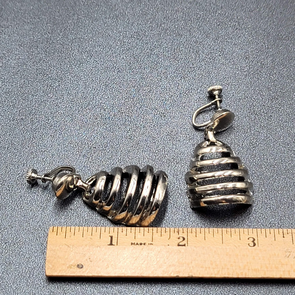 Vintage Clip on Earrings Silver tone Dangle Statement 1 7/8"