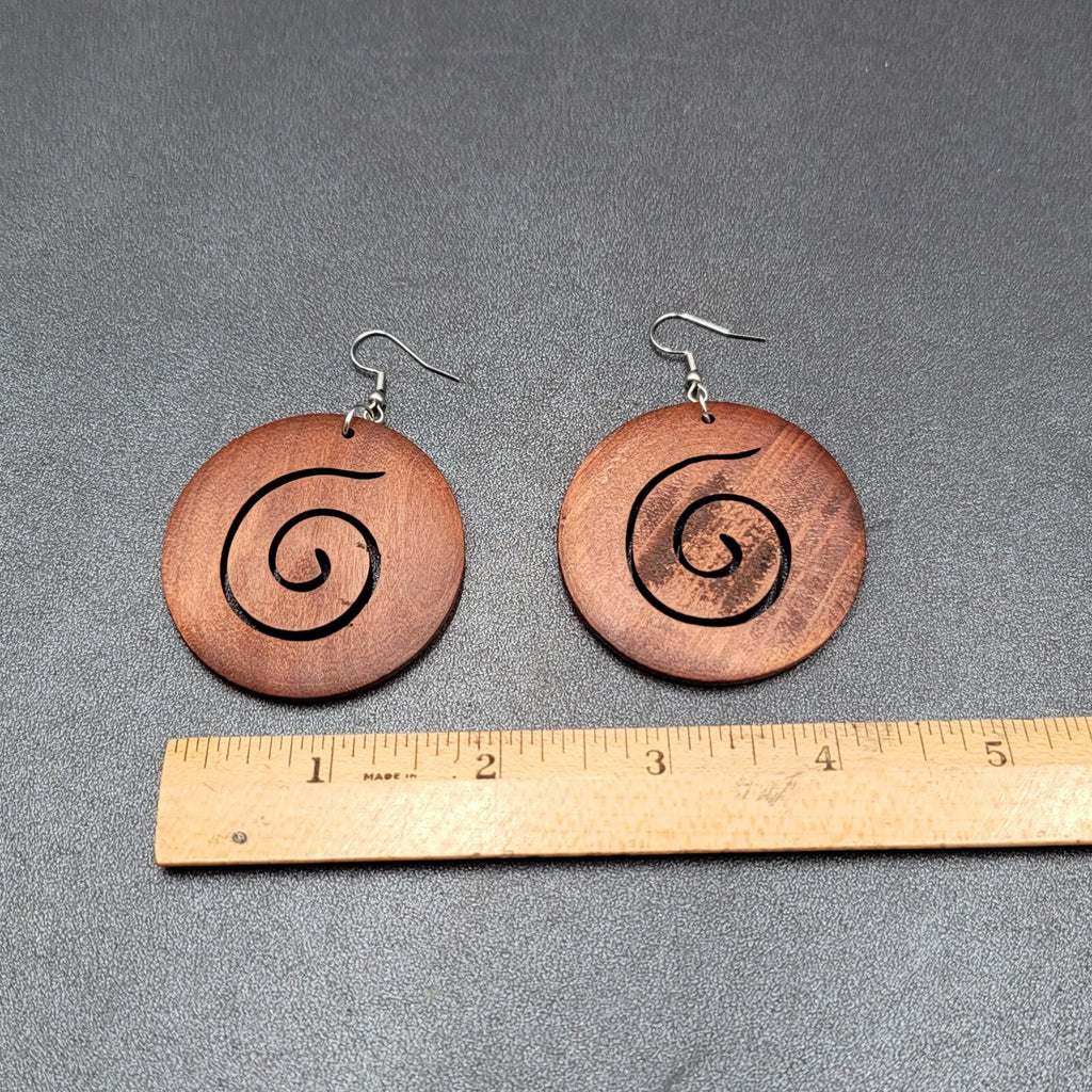 New Boho Pierced Earrings Large Solid Wood Spiral Dangle Statement 2"