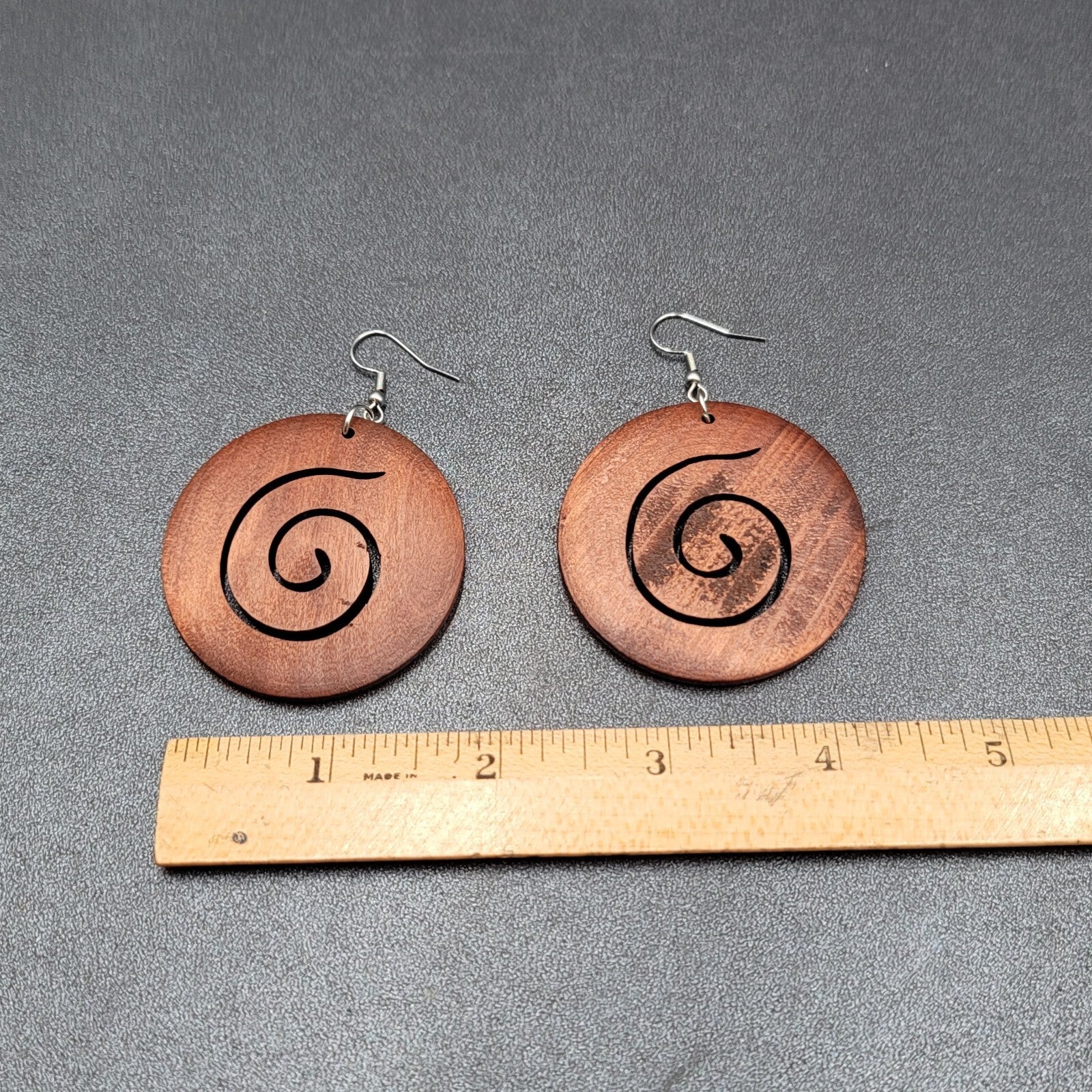 New Boho Pierced Earrings Large Solid Wood Spiral Dangle Statement 2"
