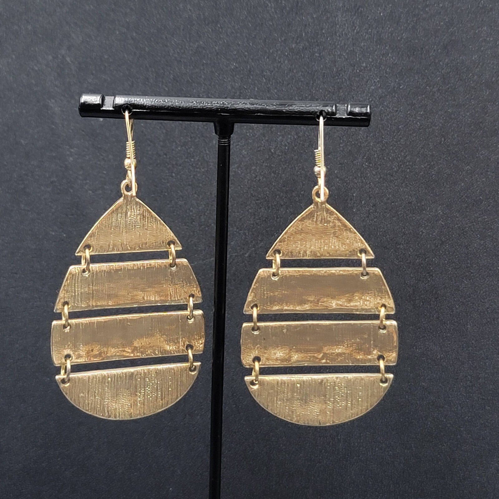 Pierced Earrings Gold tone Articulated Metal Teardrop Leopard Print Dangle 2"