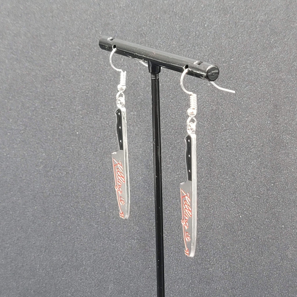 Killing It Pierced Earrings Bloody Dagger Halloween Spooky Dangle 1.75"