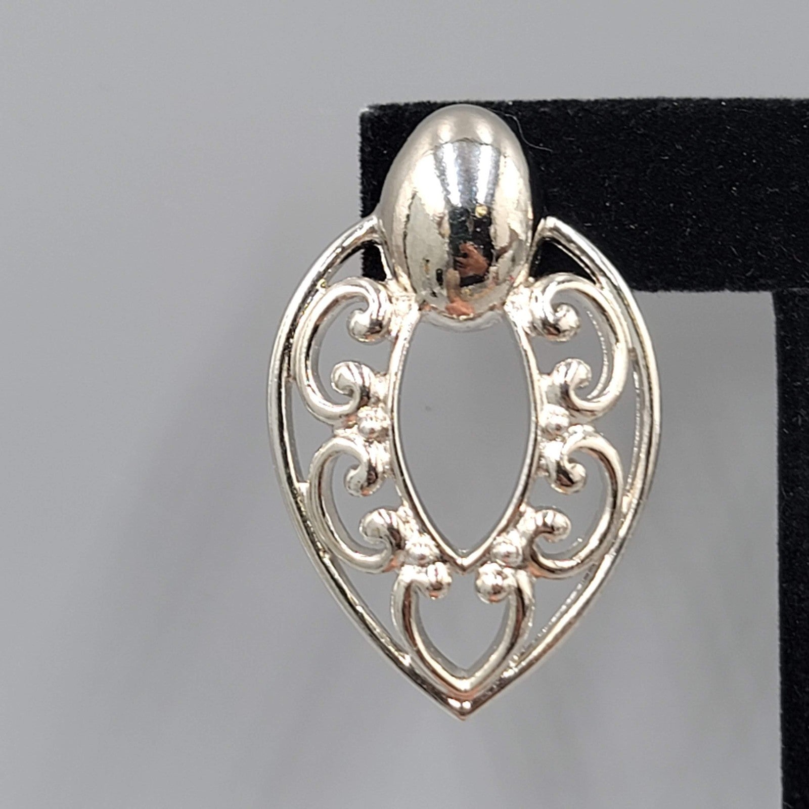 Vintage Silver Plated Door Knocker Drop Pierced Earrings Open Work 1.75"