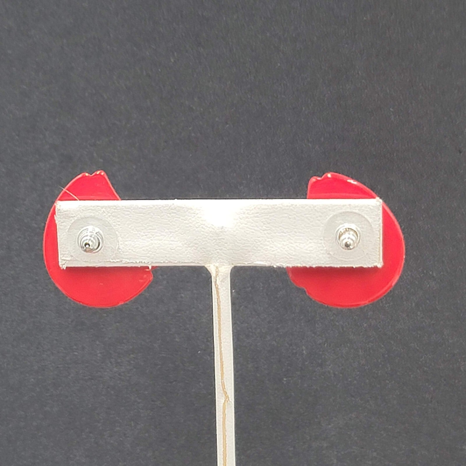 Vintage Pierced Earrings Red Acrylic Drop  1"