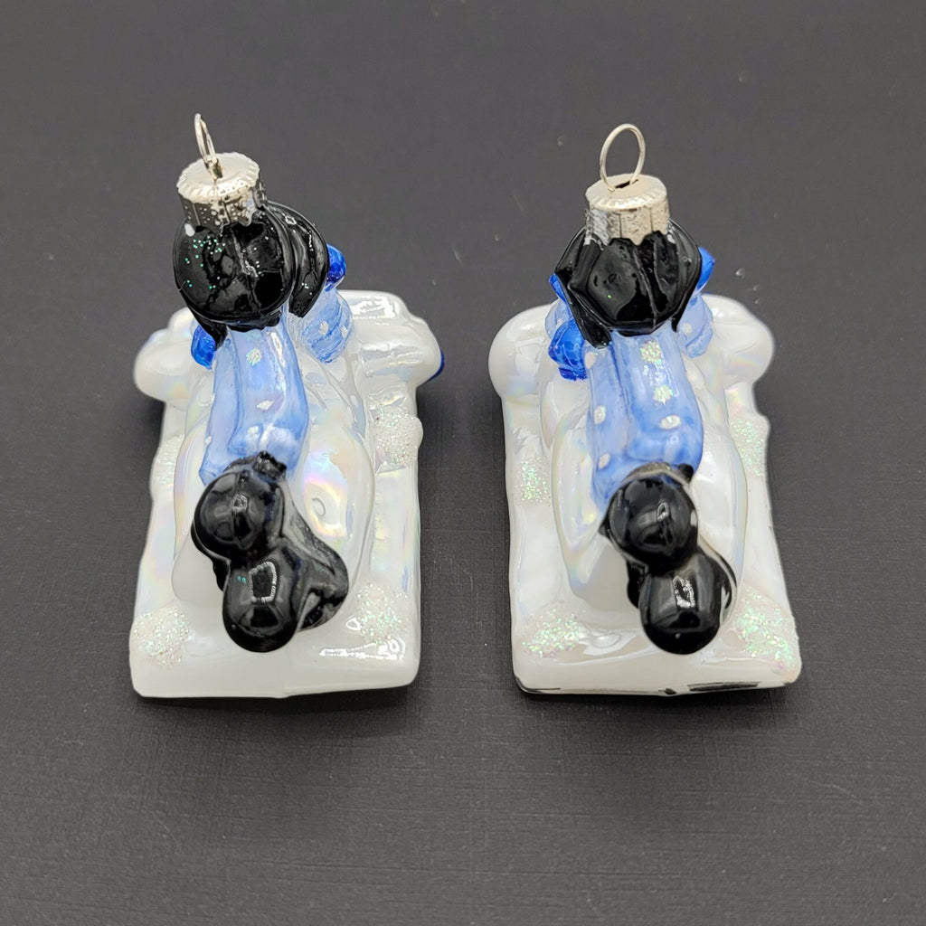 Snowman Christmas Ornament Glass Sledding Colorful Glitter Lot of 2