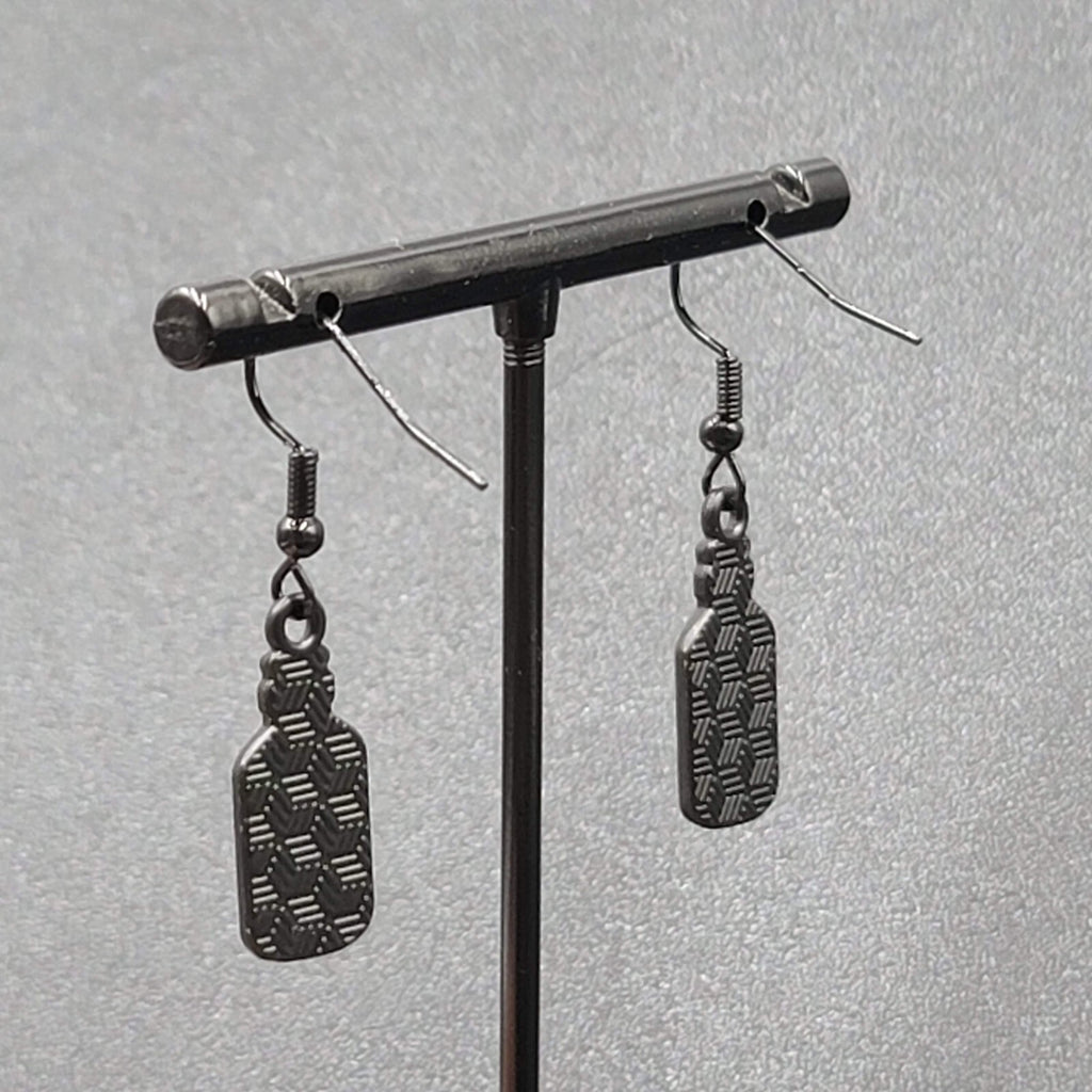 Love Poison Pierced Earrings Black White Enamel Dangle 7/8" 