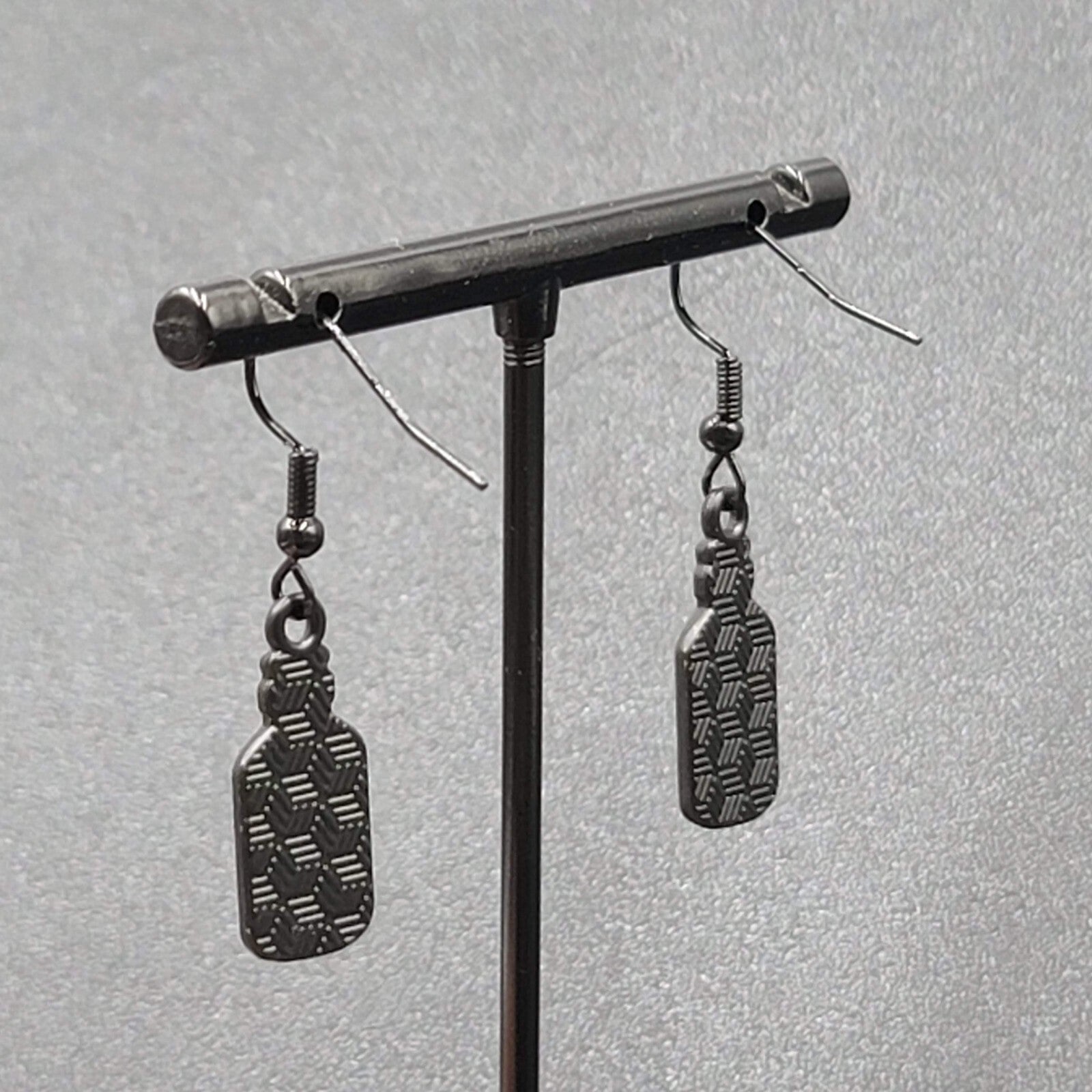 Love Poison Pierced Earrings Black White Enamel Dangle 7/8" 