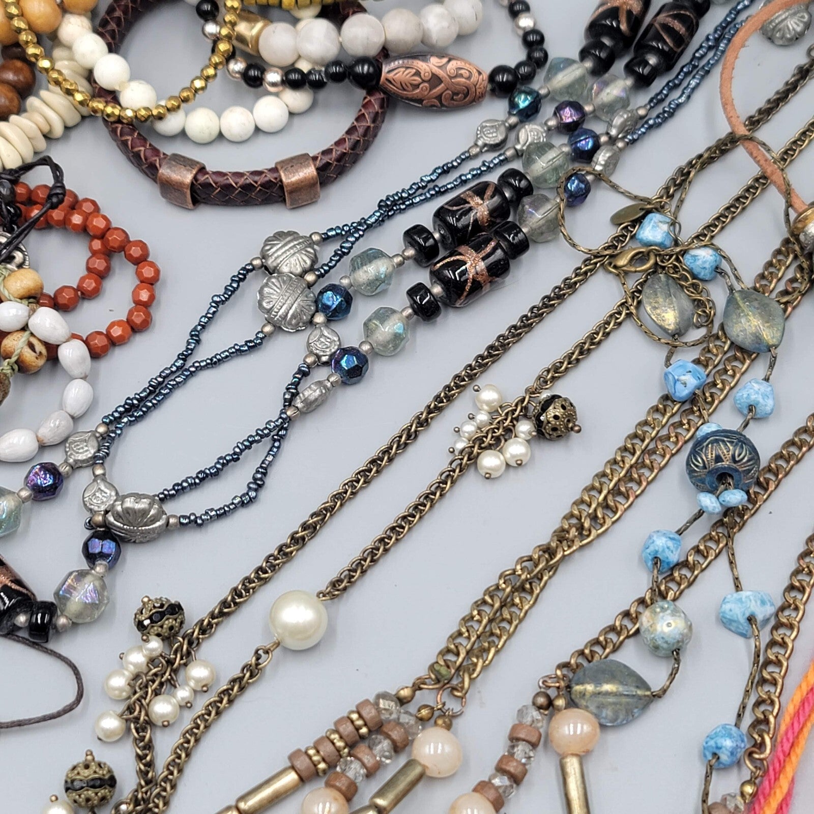 Jewelry Lot Necklace Bracelet Earrings Wood Boho Stone Bead 40 pcs