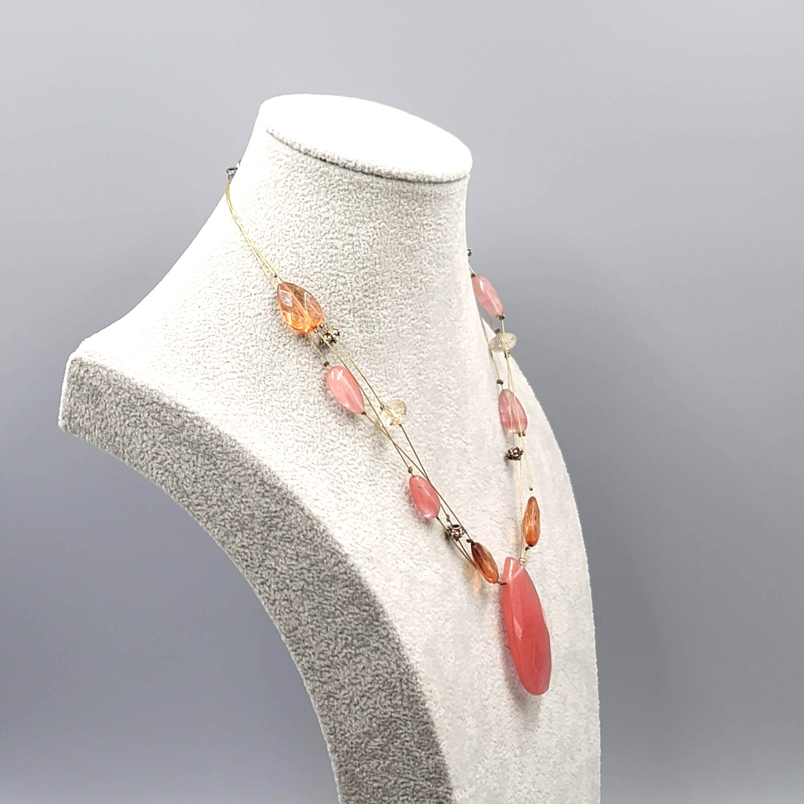 Multicolor Floating Stones Necklace Teardrop Pendant 18" +