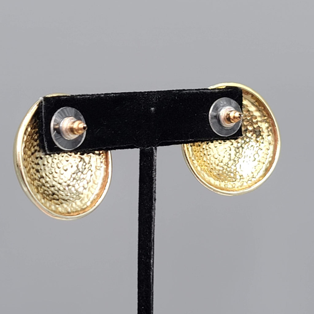 Vintage Pierced Earrings Gold tone Gray Enamel Round Statement Drop 1 1/8"