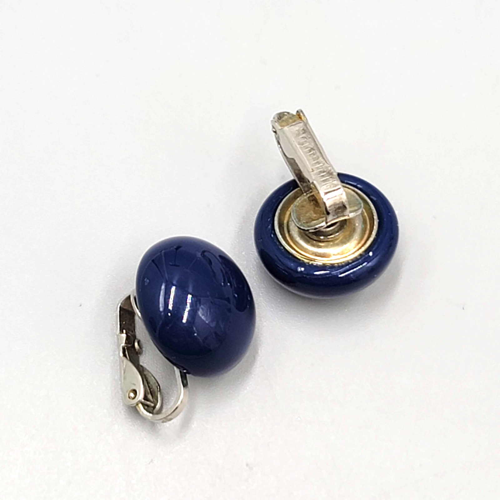 Vintage Navy Blue Round Stud Clip on Earrings 5/8"