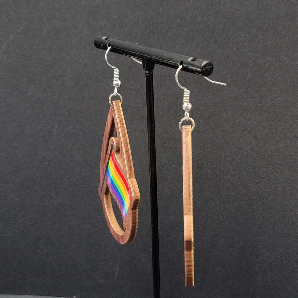 New PRIDE FLAG Pierced Earrings Rainbow Wood Teardrop Dangle 2.25"