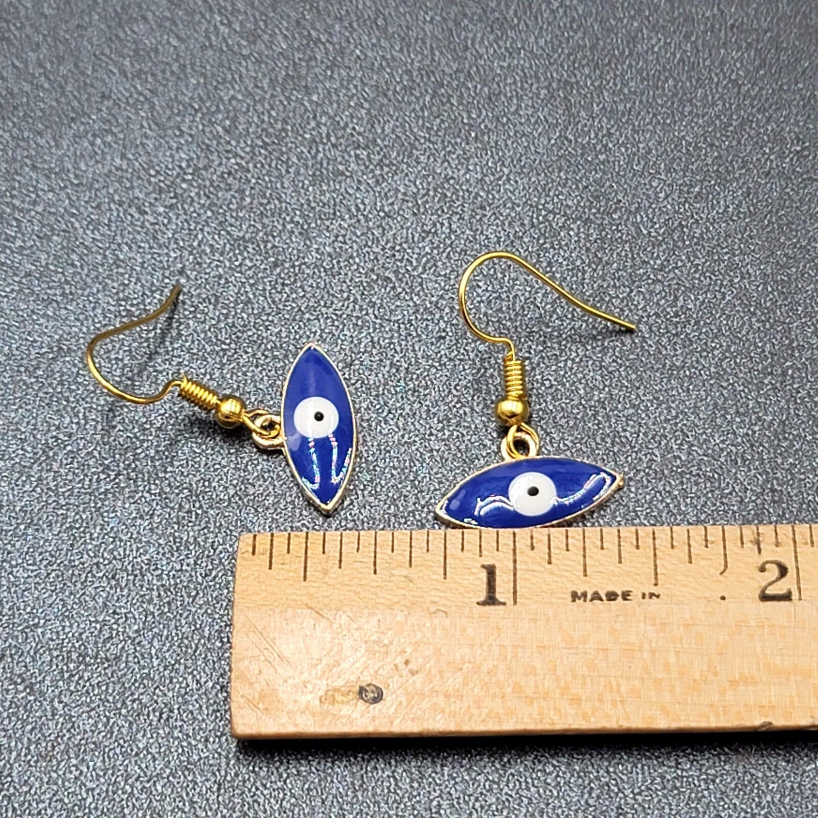 Pierced Earrings Gold tone Enamel Evil Eye Dangle 1/2"