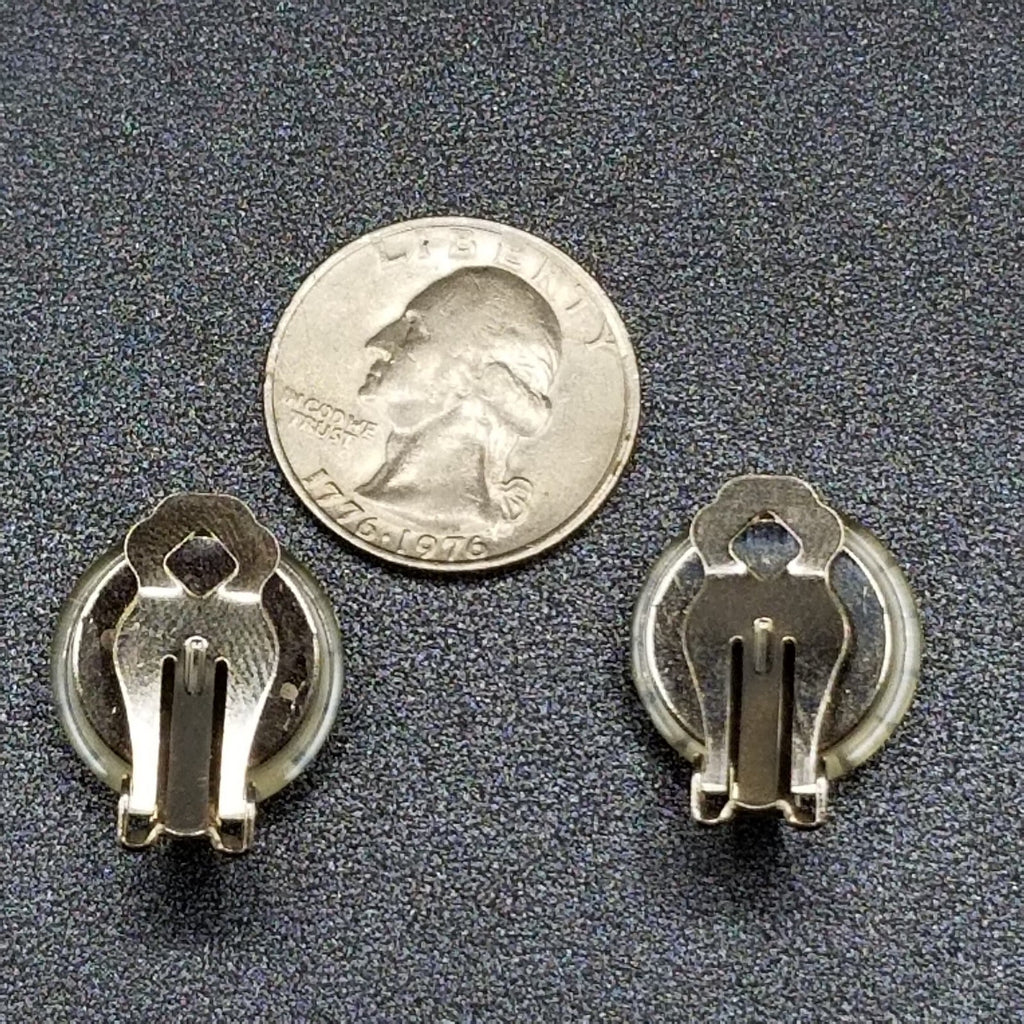 Vintage Clip on Earrings Black Crystal Button Style Stud 3/4"