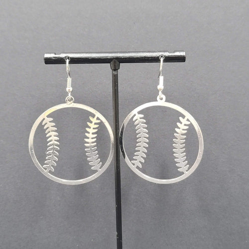 Baseball Pierced Earrings Open Work Silver tone Dangle 1 5/8"