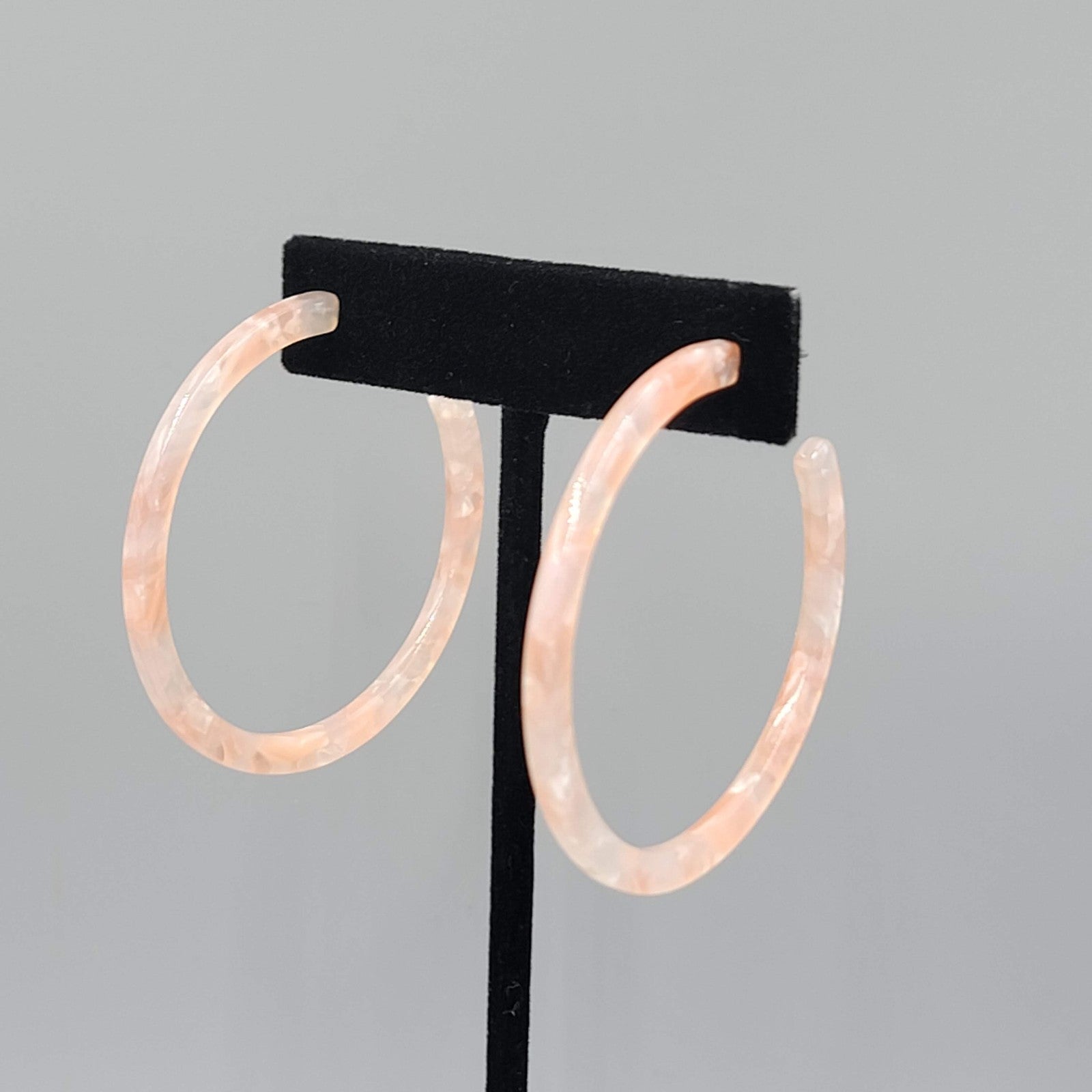 Pink Hoop Pierced Earrings Confetti Resin 2 in