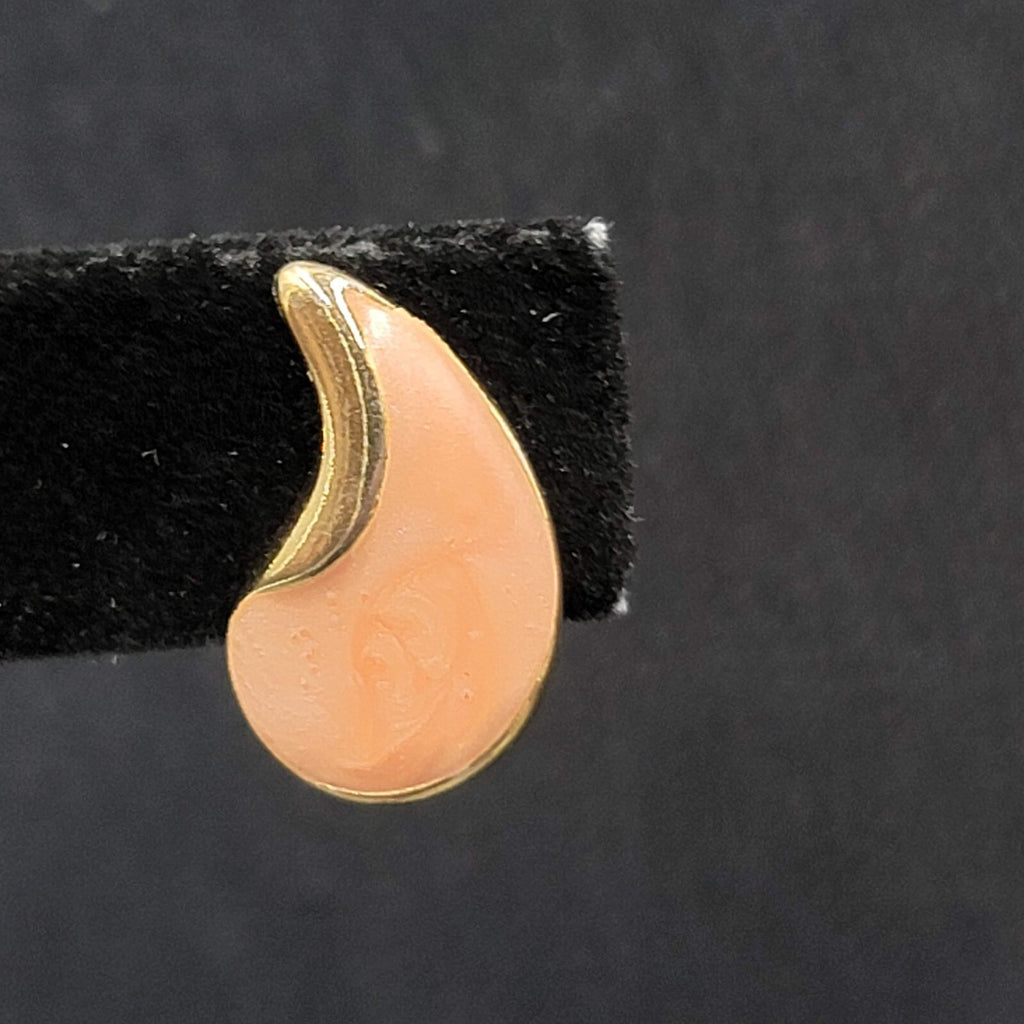 Vintage Pierced Earrings Gold tone PinkEnamel Teardrop Studs 3/4"
