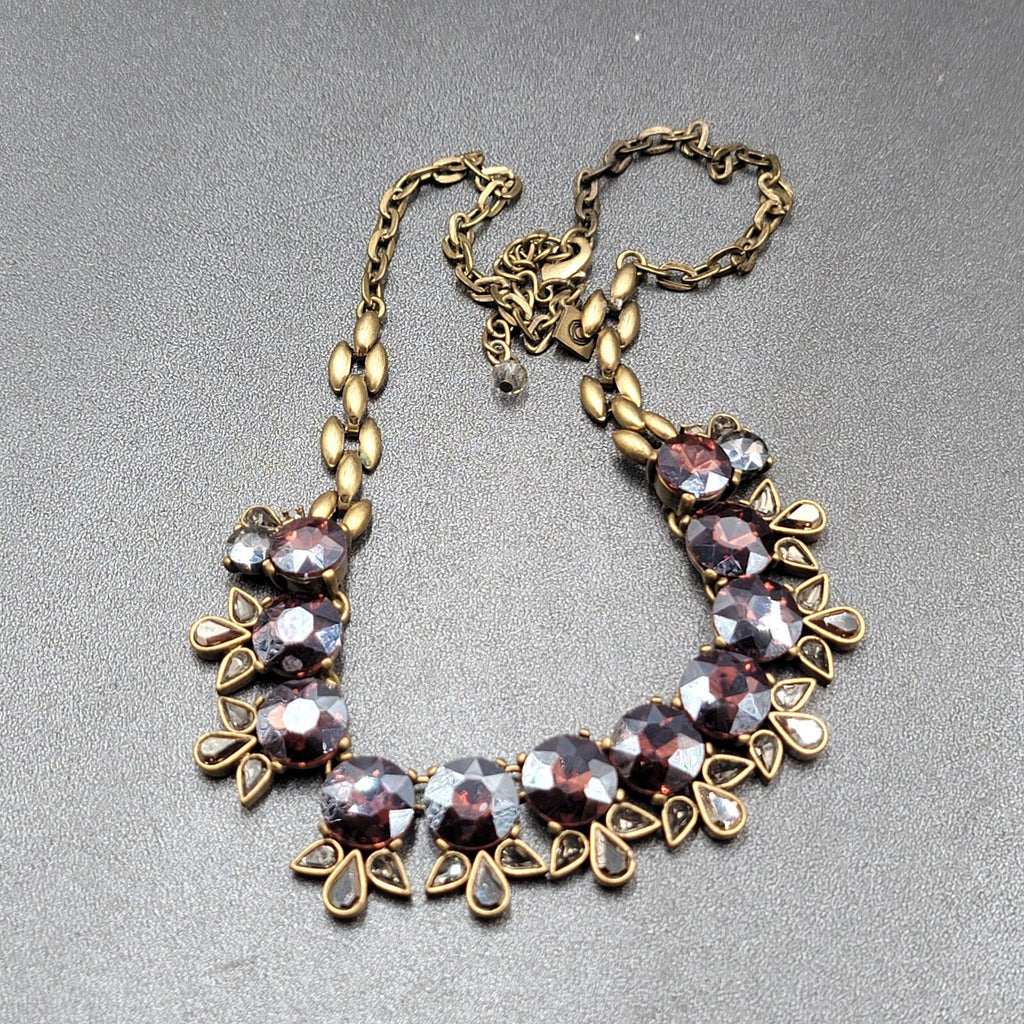 Purple Rhinestone Necklace Bronze tone Bid Statement Chain  20" - 22"