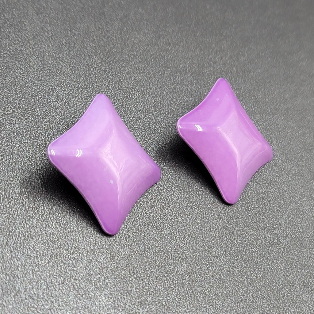 Vintage Pierced Earrings 80s Geometic Purple Enamel over Metal Drop 1 3/8"