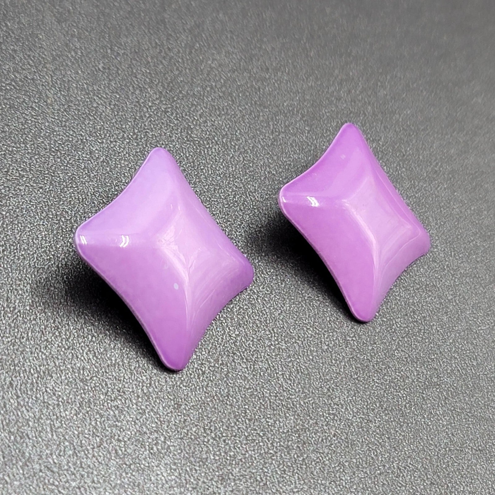 Vintage Pierced Earrings 80s Geometic Purple Enamel over Metal Drop 1 3/8"